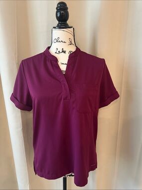 Healing Hands HH Works Maroon Short Sleeve Notch-Neck Tunic size M
